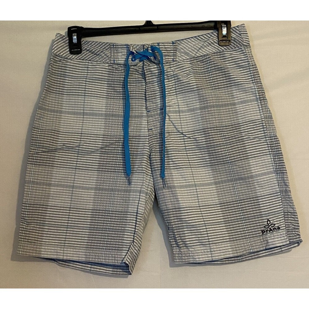 PrAna Swim Trunks Shorts Mens Sz 33 Blue Gray White 100% Nylon Summer Beach Pool